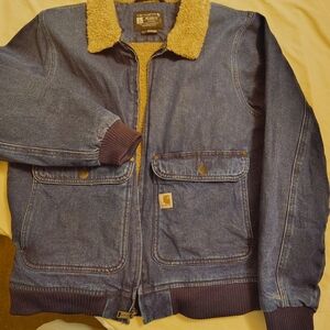 Carhartt Denim Bomber Jacket with Tan Collar